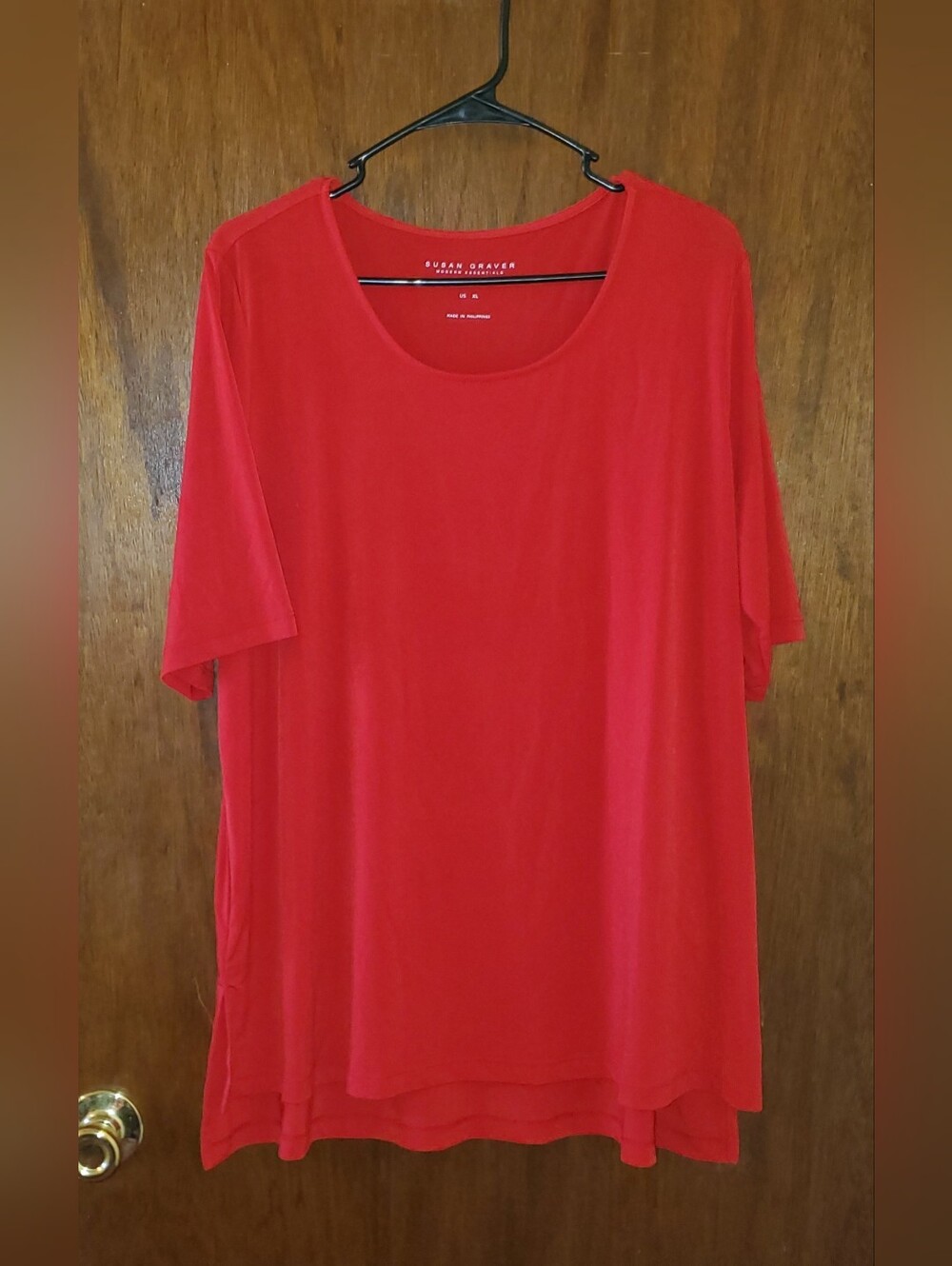 NWOT Susan Graver Liquid Knit Red Scoop Neck Tunic Top Sz Xl